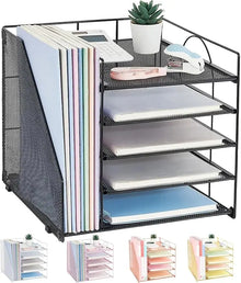 Desk Organizers and Accessories, 5-Tier Paper Letter Tray Organizer with File Holder, Desktop Organizer for Office Supplies