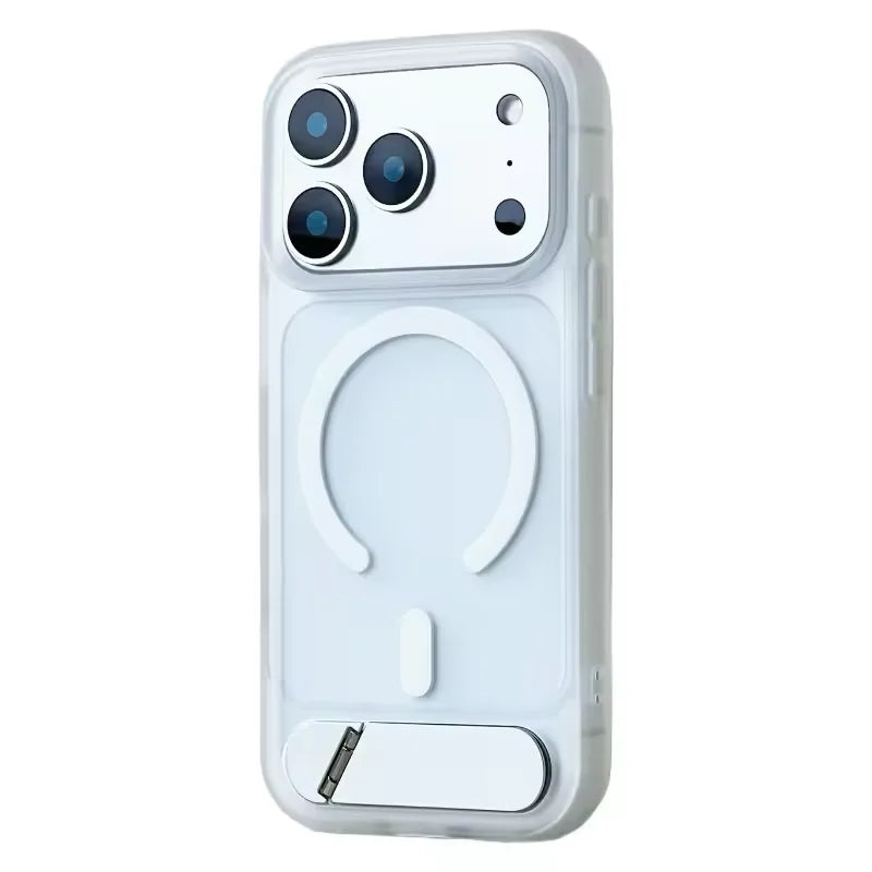 Luxury Alloy Bracket for MagSafe Phone Case for IPhone 17 Pro Max 15 14 16 Pro Magnetic Wireless Charging Shockproof Pc Cover