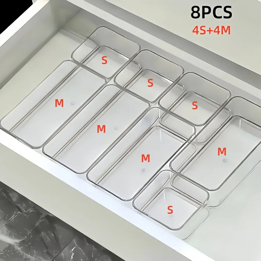 4/7/8pcsTransparent Cosmetic Storage Boxes, Drawer Built-in Separation and Organizing Box, Desktop Office Stationery Storage Box