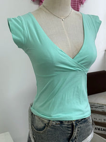 Mint Green V-neck Sleeveless T-shirts Women Summer Simple Fairy Style Slim Cotton Crop Tops Vintage Sweet Preppy Style Vests Y2K