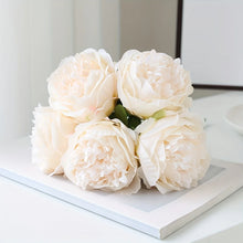 YO CHO 5pc Big Peony Artifcial Silk Flower Wedding Bouquet Decor White Peony Home Display Fake Flower Pack Heart Peony Pink Rose