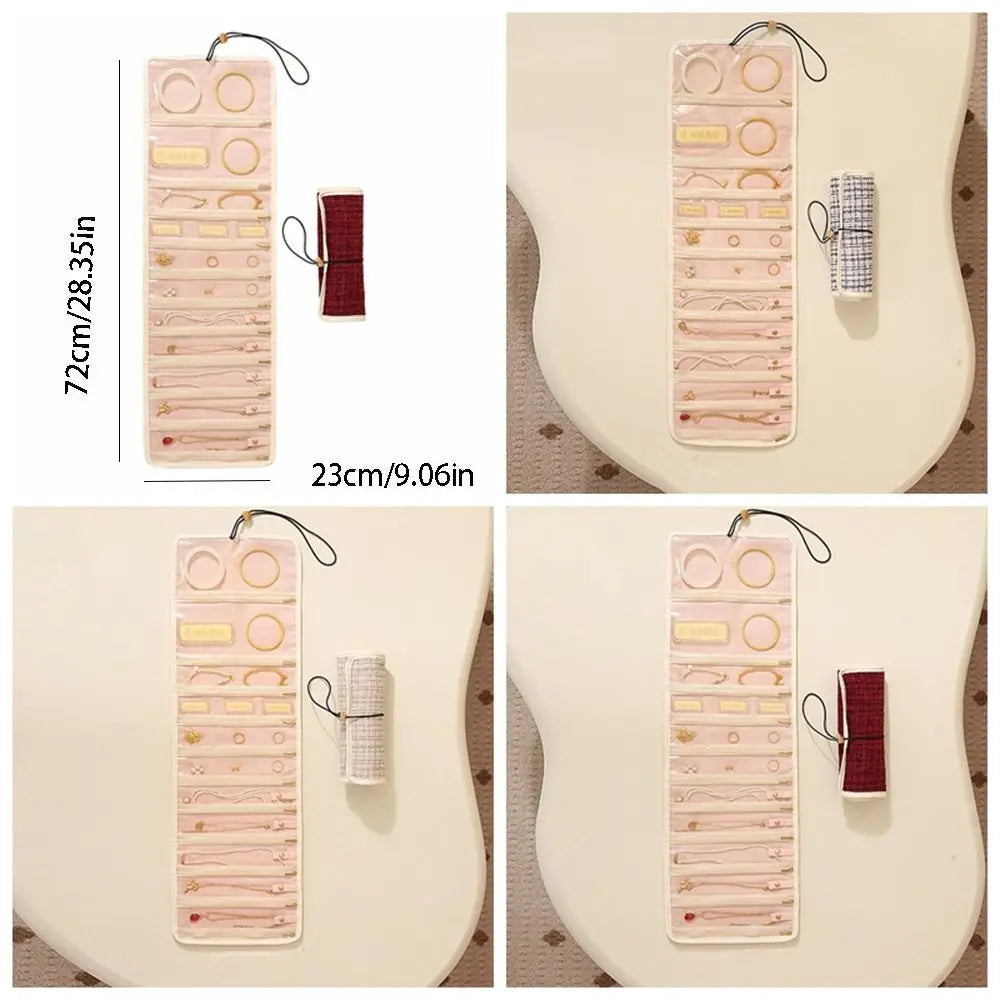 Foldable Travel Jewelry Storage Box Roll Style Multi-layer Foldable Jewelry Bag Zipper Closure Jewelry Case Organizer