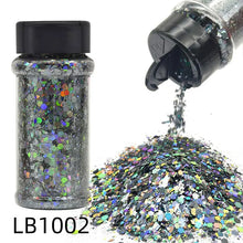 Silver Holographic - Craft Nail Glitter - 2oz Glitter Mix Chunky Glitter Bulk Colors in Shaker, Nail Glitter Decoration