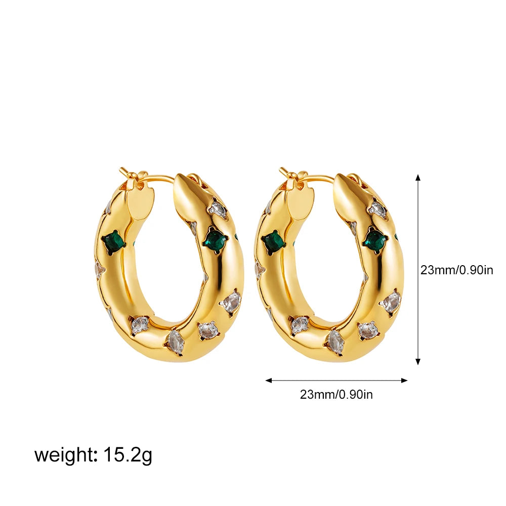 Stainless Steel Gold Plated Colorful CZ Zircon Circle Huggie Earrings for Women Round Ear Hoops Cartilage Piercing Jewelry Gifts