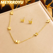 MEYRROYU 316L Stainless Steel Golden Frosted Butterfly Necklace Earrings For Women 2024 New Trend Fashion Jewelry Set Party Gift