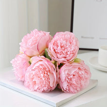 YO CHO 5pc Big Peony Artifcial Silk Flower Wedding Bouquet Decor White Peony Home Display Fake Flower Pack Heart Peony Pink Rose