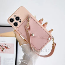 Wrist Strap Case For iPhone 16 14 13 Pro Max 12 Mini 11 Pro X XS Max 7 8 15 Plus Shockproof Wallet Card Silicone Handbag Cover