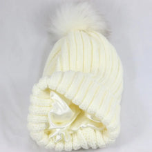 Women Winter Thicken Satin Lining Beanie Soft Faux Fur Pom Pom Hats For Women Men Outdoor Warm Protect Hair Crochet Skullies Cap