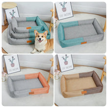 Pet Bed Square Linen Washable Cat Bed Dog Sofa Cushion with Removable Zipper Cover All Seasons