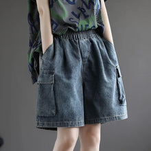 2024 Spring Summer Oversized Women's Korean Elastic High Waisted Patchwork Pocket Loose Distressed Casual Wide-leg Denim Shorts