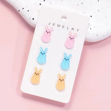 3pcs Set, Easter Acrylic Fine Glitter Pink Silvery Rose Golden Bunny Stud Earrings