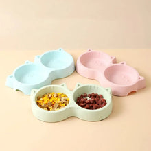 Cat Feeder Accessories Pet Supplies Pet Cat Double Bowl Material Cartoon Cat Face Shape Food Water Feeding Bowl Non-slip Puppy