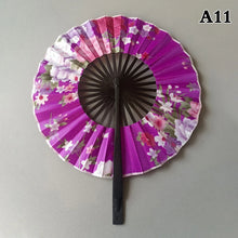 1 Piece Chinese Flower Pattern Round Bamboo Handheld Fan With Tasse Portable Folding Fan Wedding Dance Fan Home Party Decor