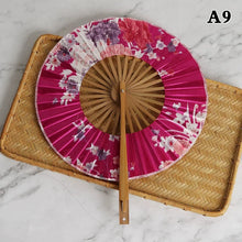 1 Piece Chinese Flower Pattern Round Bamboo Handheld Fan With Tasse Portable Folding Fan Wedding Dance Fan Home Party Decor