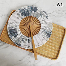 1 Piece Chinese Flower Pattern Round Bamboo Handheld Fan With Tasse Portable Folding Fan Wedding Dance Fan Home Party Decor