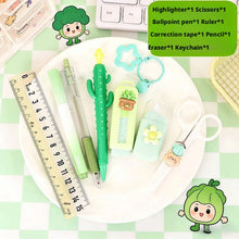 New Product Set: Creative Series of Cute Stationery Sets with Vegetables and Fruits, Including Gel Pens, Rulers, Eraser Keychains, Utility Knives, Cutting Scissors, High-Quality Study Supplies, Student Reward Gifts, DIY Journ